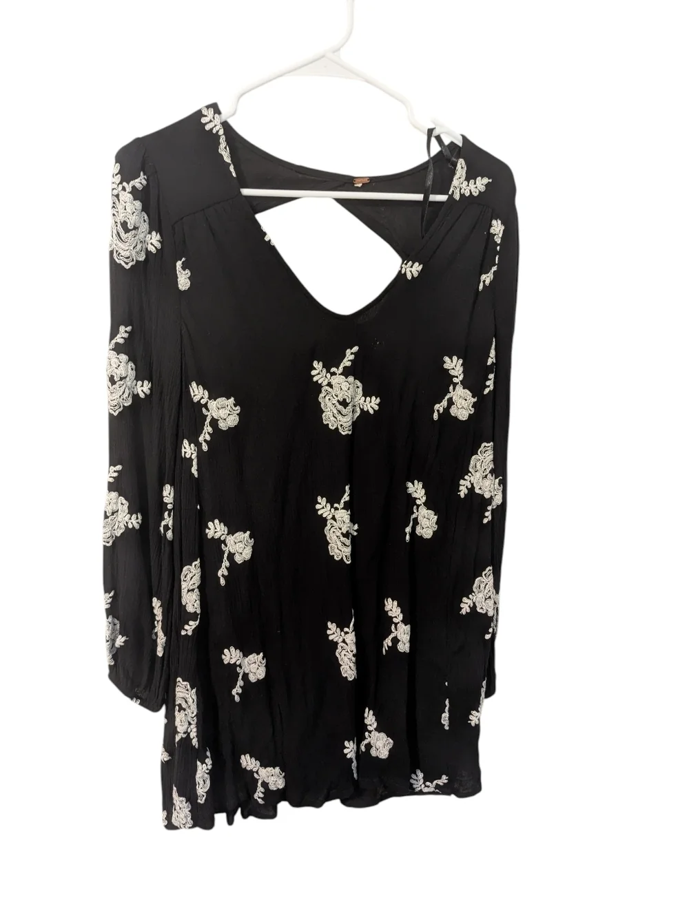 Free People,Black Floral Embroidered Shift Dress, Size S